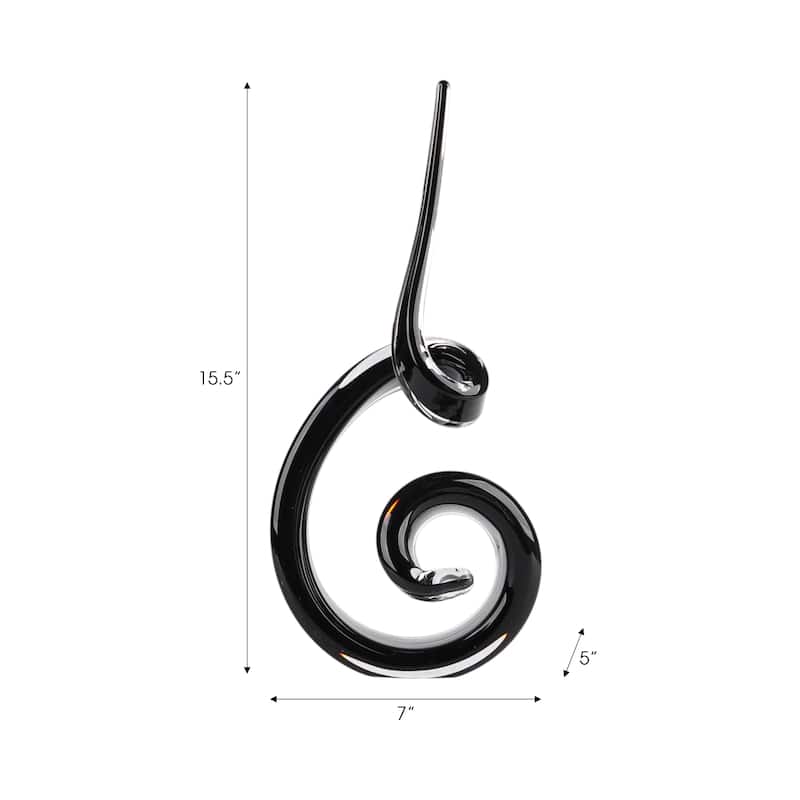 Glass Sculpture Stylish Abstract Swirl Decorative Accent - 16" Black - 7" x 5" x 15.5"