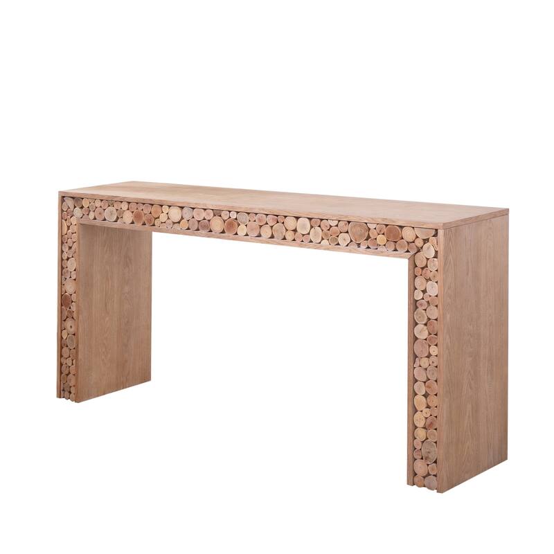 Rustic Wood Console Table with Natural Log Accents - Natural