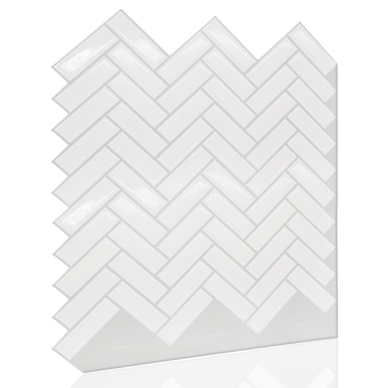 Walplus Classic White Glossy 3D Tile Sticker Peel and Stick Kitchen Backsplash