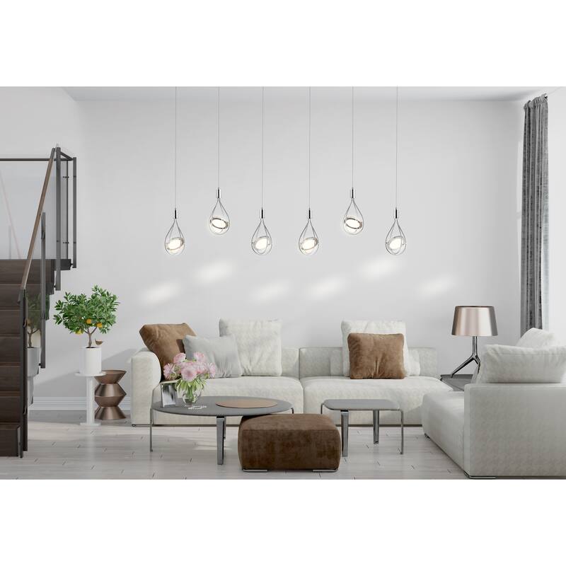 Alain 29" Adjustable Modern Integrated 4-Light Linear LED Metal Pendant, Chrome by JONATHAN Y