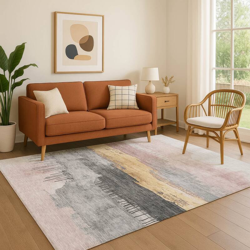 Premium Washable Super Soft Modern Glam Mayfield Rug - Blush - 3' x 5'