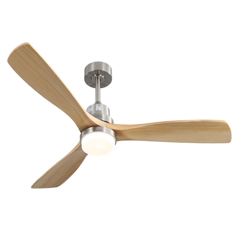 Sofucor 52 Inch Ceiling Fan with Light and Remote,Smart Optional,Quiet DC Motor for Bedroom Living Room Farmhouse Patio Porch - Remote Control - Nickel with Natural Solid wood Blades