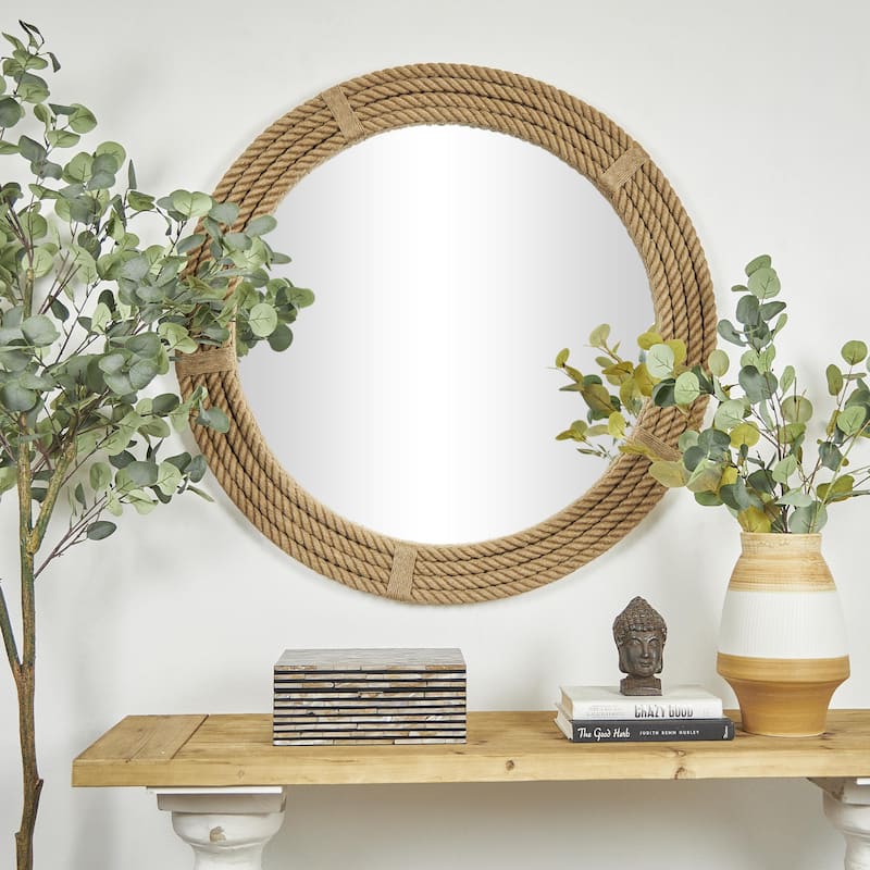 Jute Rope Rope Room Wall Mirror - Brown - Roche River Decor