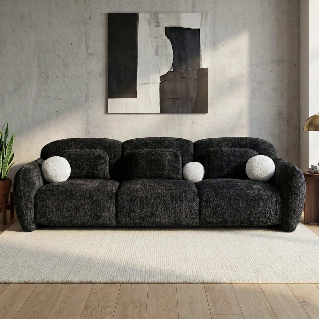 Furniture of America Isren Modern Chenille Sofa with Ball Pillows