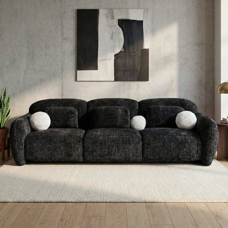 Furniture of America Isren Modern Chenille Sofa with Ball Pillows - Dark Grey