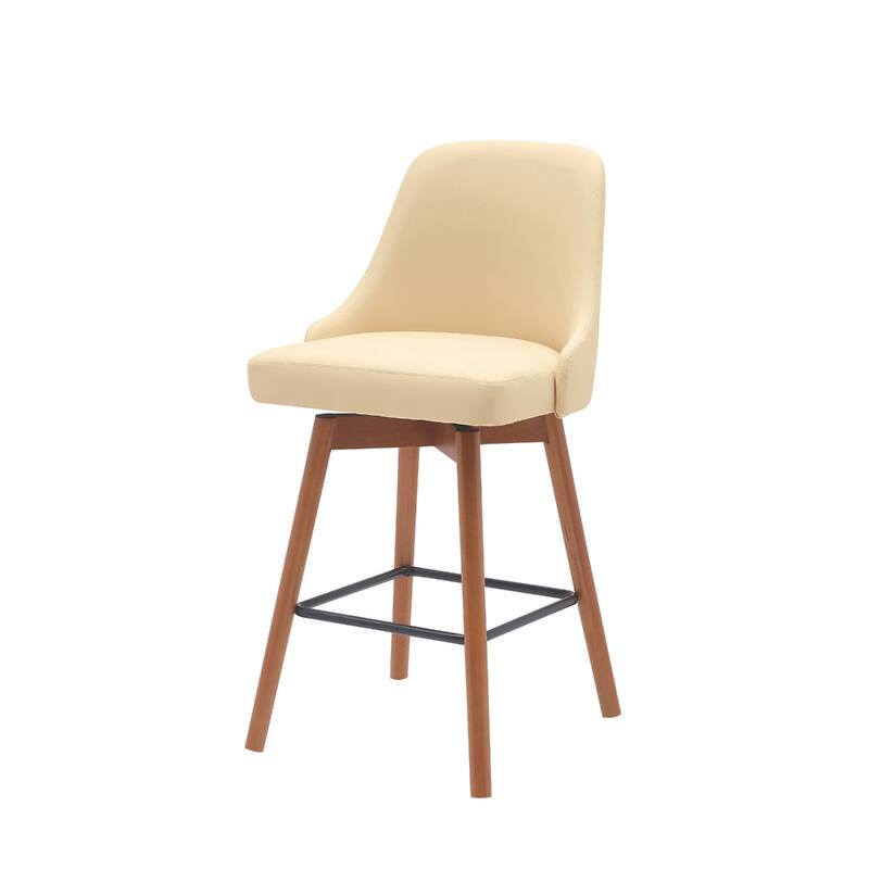 Faux Leather Swivel Bar Chair with Solid Wood Base and Footrest