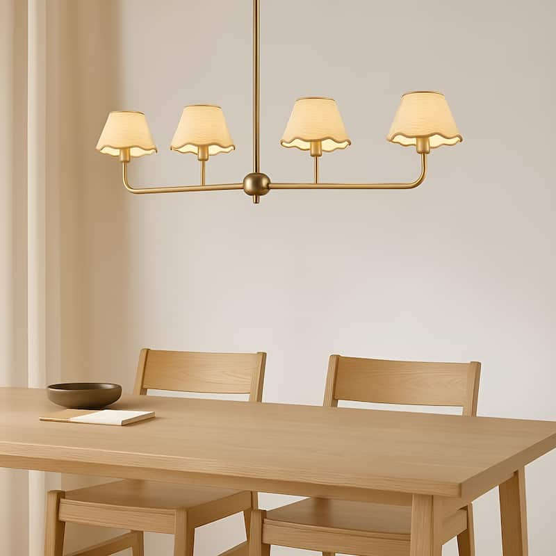 4-Light Bohemian Delphine Linear Rattan Pendant Light - 44" Length - Antique Brass - Brass