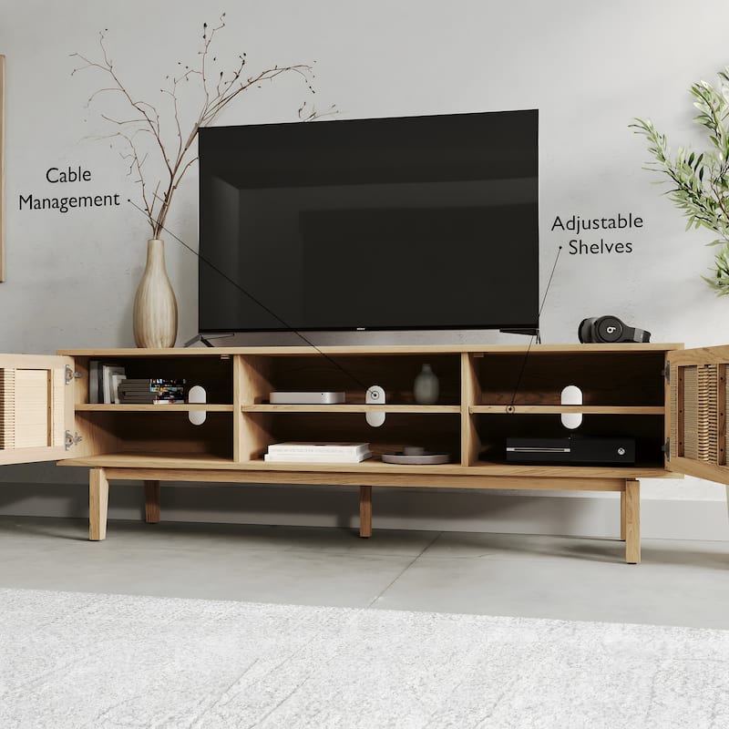Studio London Wooden TV Stand with Doors Contemporary Media Console - Oak, Brass