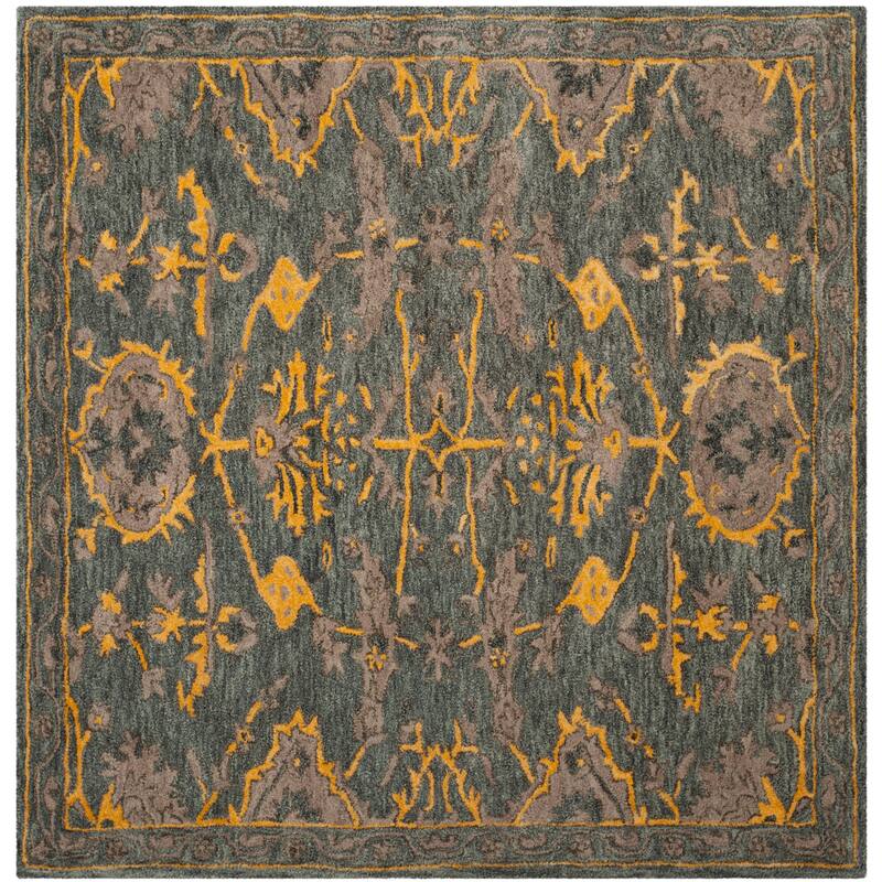 SAFAVIEH Handmade Bella Riobna Modern Floral Wool Rug - 5' Square - Blue Grey/Gold