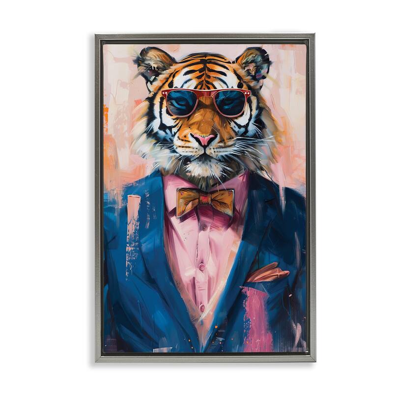 Stupell Suited Tiger Modern Fashion Framed Floater Canvas Wall Art Design By LSR Design Studio - 21 x 31 - Grey