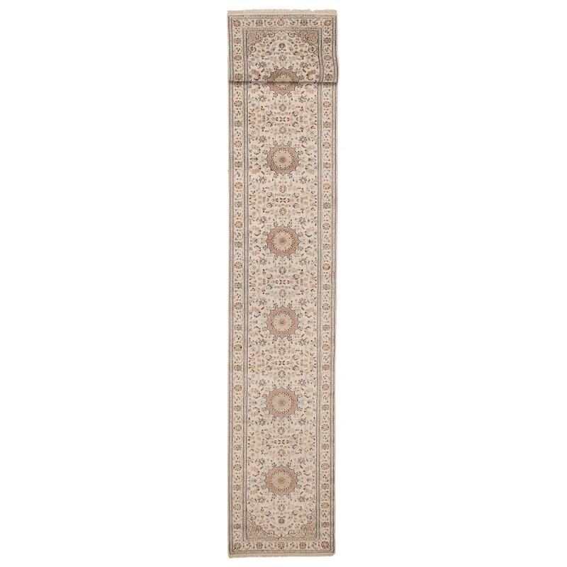 ECARPETGALLERY Hand-knotted Nain Cream Silk, Wool Rug - 2'8 x 30'11 - Cream - 2'8 x 30'11