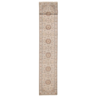 ECARPETGALLERY Hand-knotted Nain Cream Silk, Wool Rug - 2'8 x 30'11