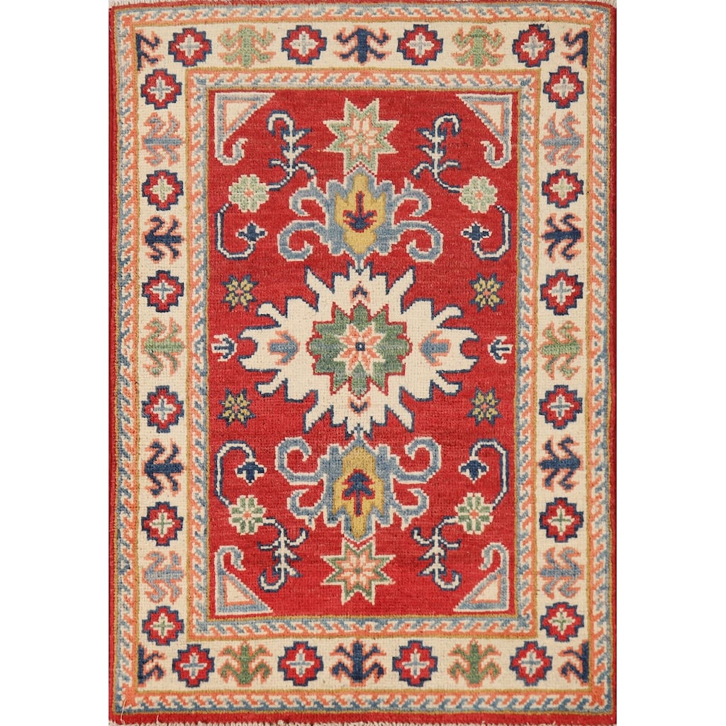 Red Traditional Kazak Oriental Foyer Rug Hand-Knotted Wool Carpet - 2'0"x 3'0"