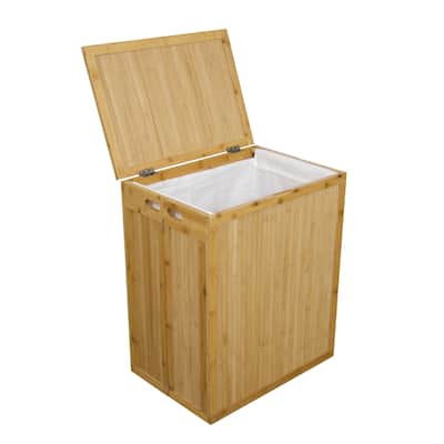 Solid Bamboo Folding Clothes Hamper w/ Removable Laundry Bag