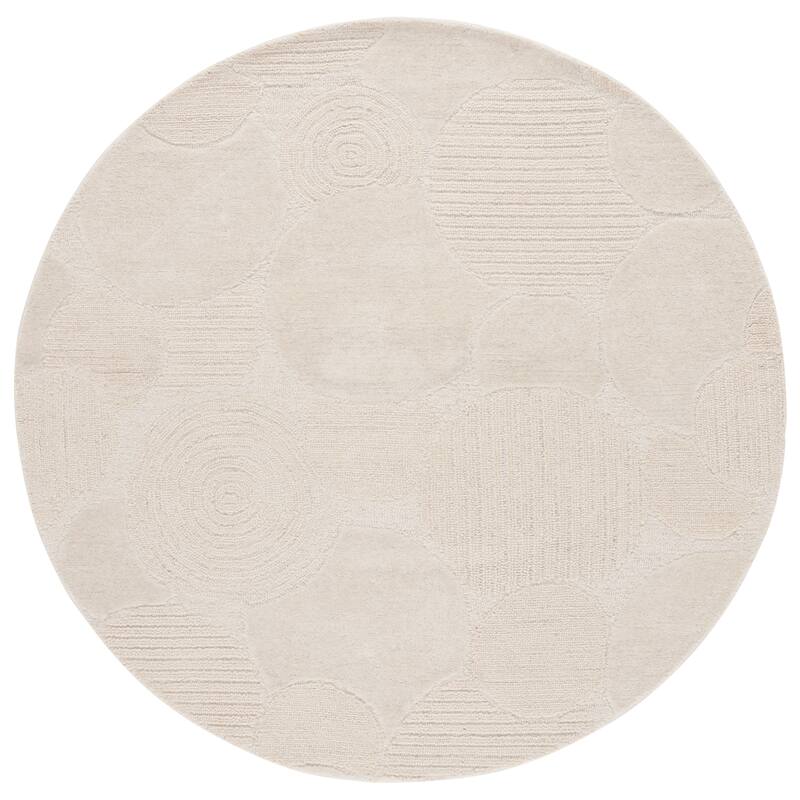 SAFAVIEH Handmade Ebony Qiong Contemporary Wool Rug - 6' Round - Ivory