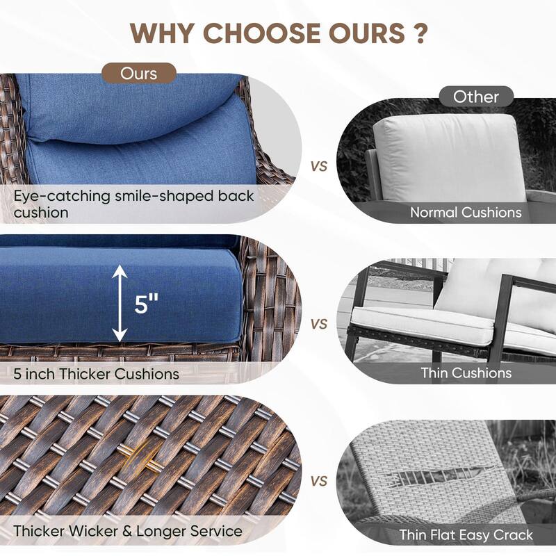 Pocassy Outdoor Fire Pit Sofa Swivel Chairs Ottoman Furniture Set