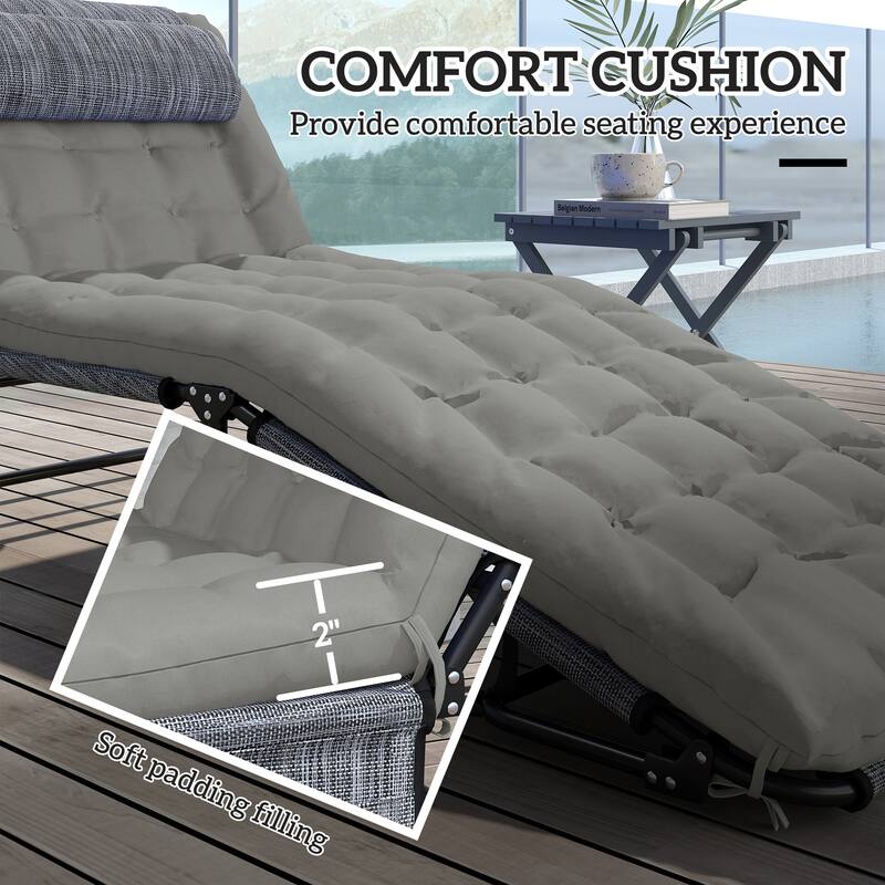Outdoor Foldable Sun Lounger Chair with Adjustable Backrest and Cushioned Seat for Pool Side - 26.75" W x 74.5" D x 11.75" H