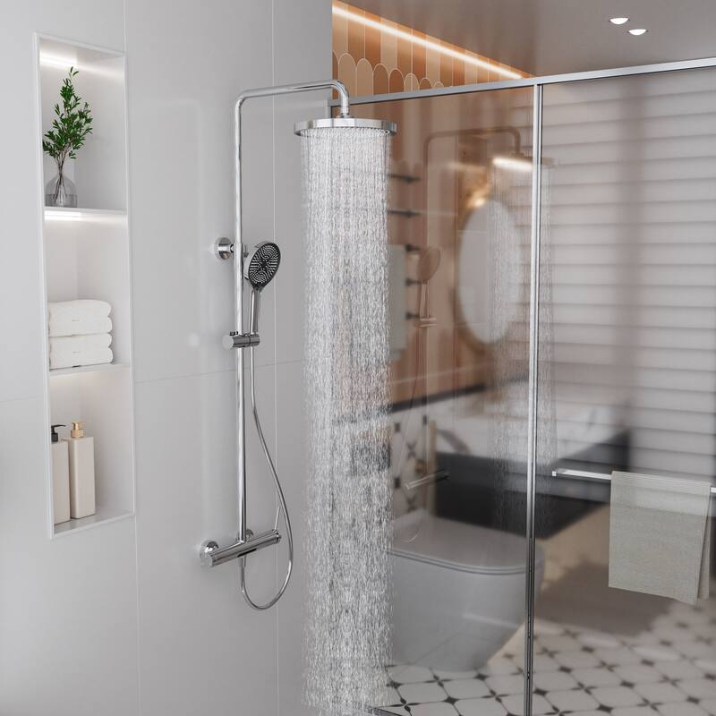 Modland Wall Mount 3-Function Shower System with 10" Rainfall, 1.59GPM, Matte Black/Rose Gold/Chrome