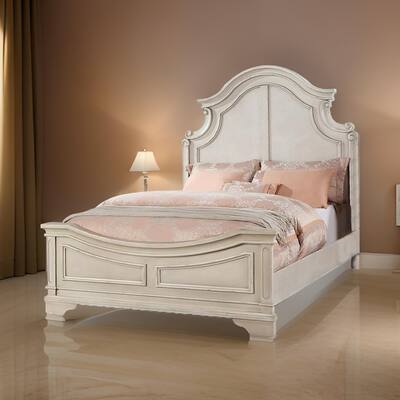 Bev Classic Queen Size Bed with Scalloped and Trimmed Design, Cream White