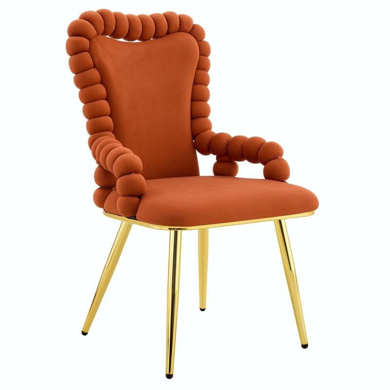 Set of 2 Puffy Bubble Velvet Dining Chairs with Ball Chain Design & Gold Legs
