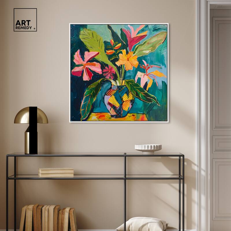 Art Remedy Vase Of Tropical Flowers Ii Framed Flowers In Vase Paintings