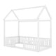 preview thumbnail 15 of 16, Twin Size House-Shaped Floor Bed Frame, Distressed Washed Wood Bed Frame with Fence and Door, Semi-Enclosed Design