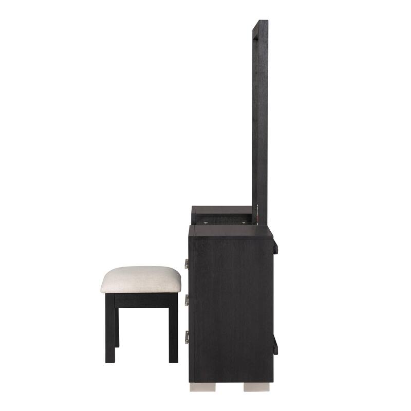 Furniture of America Alaric Modern Black Solid Wood 69-inch Makeup Vanity and 2 Nightstands Bedroom Set