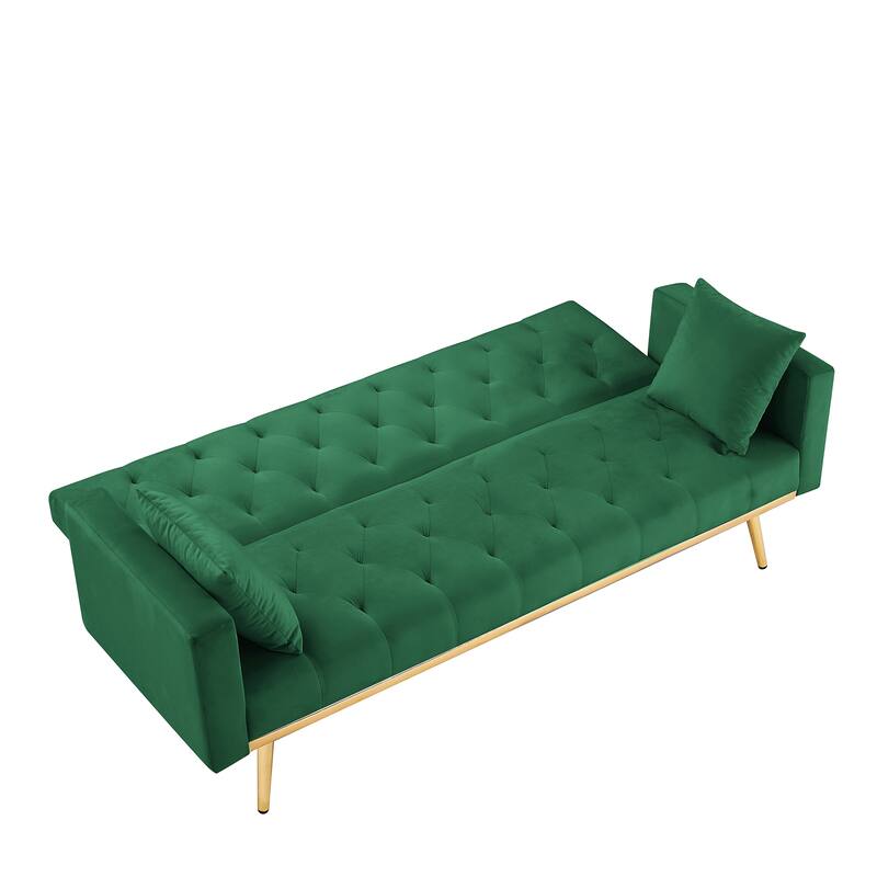 Convertible Folding Futon Sofa Bed, Velvet Upholstered Sleeper Sofa