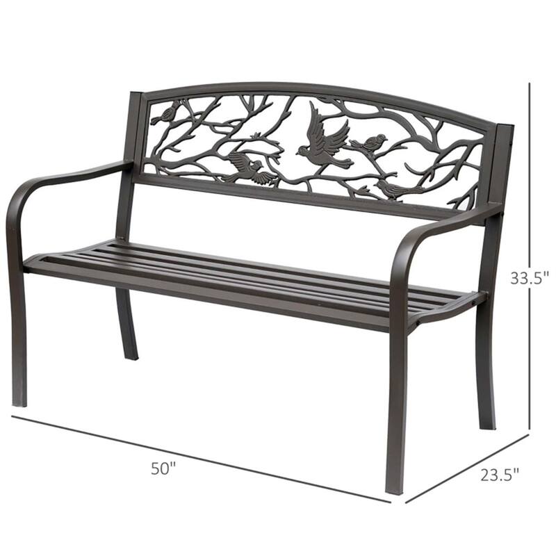 Outdoor Steel and Cast Iron Garden Bench with Animal Pattern Back Double Seat Patio Bench for Yard Porch and Garden