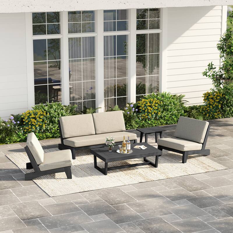 Casual Teak Wood 5-Piece Outdoor Patio Conversation Set