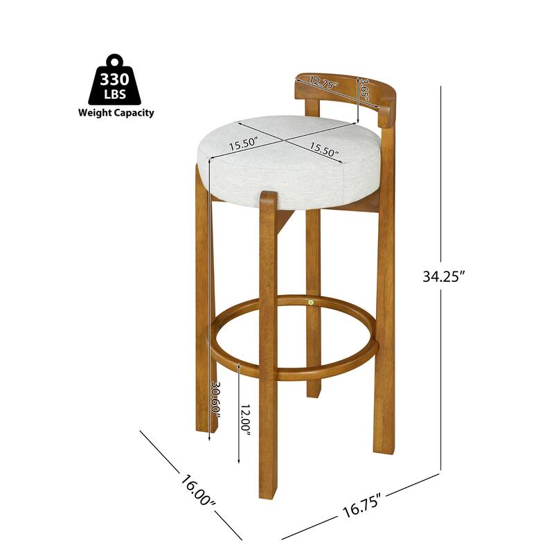 Roomfitters Elise Indoor Low Back Wooden Barstools with Ivory Upholstery, Set of 2 - Set of 2