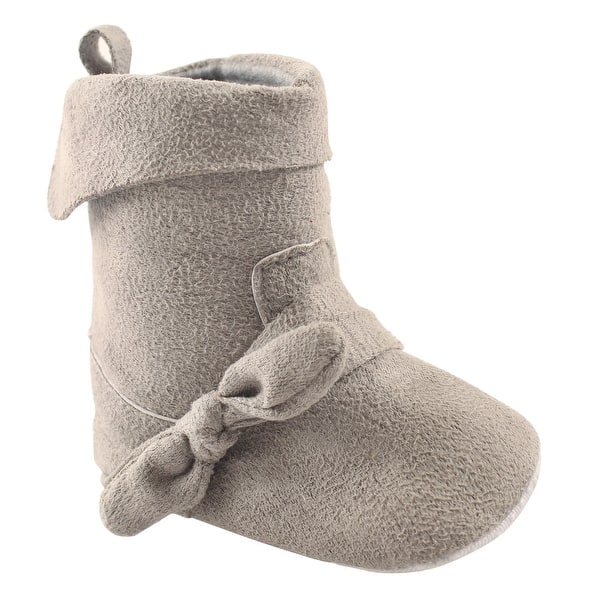 slide 1 of 1, Luvable Friends Baby Girl Crib Shoes, Gray Foldover Boots, 0-6 Months - Gray Foldover Boots 0-6 Months - Gray Foldover Boots