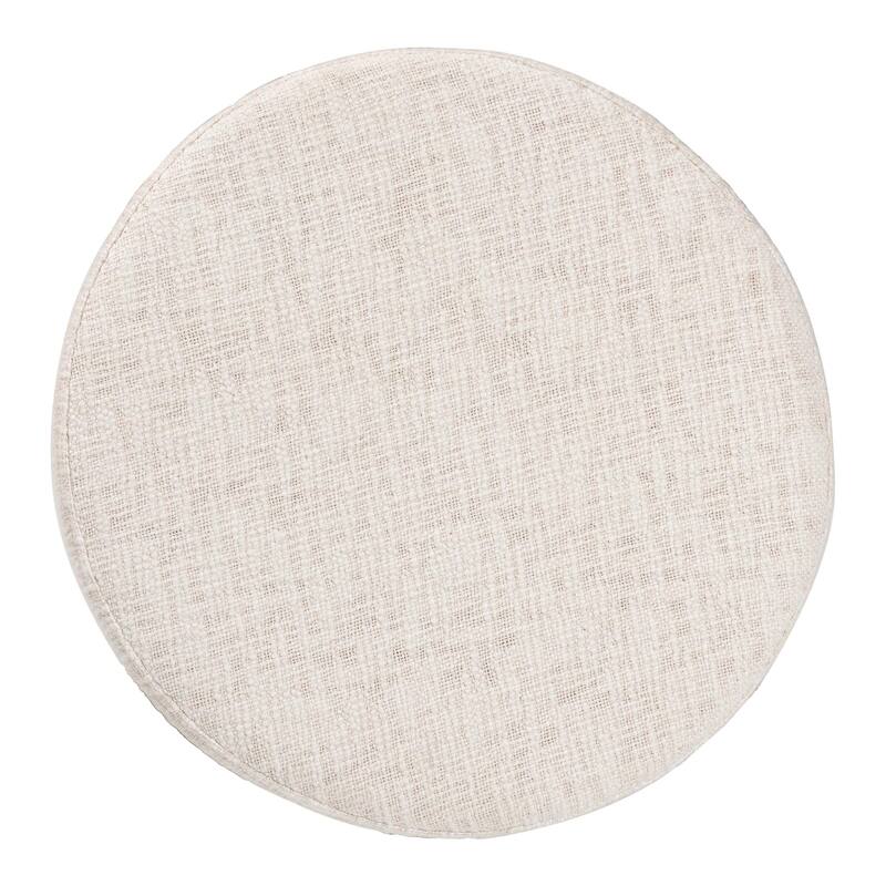 Whitfield Round Fabric Ottoman Stool - Modern Accent Seating or Footstool with Upholstered Cushion and Mango Wood Frame