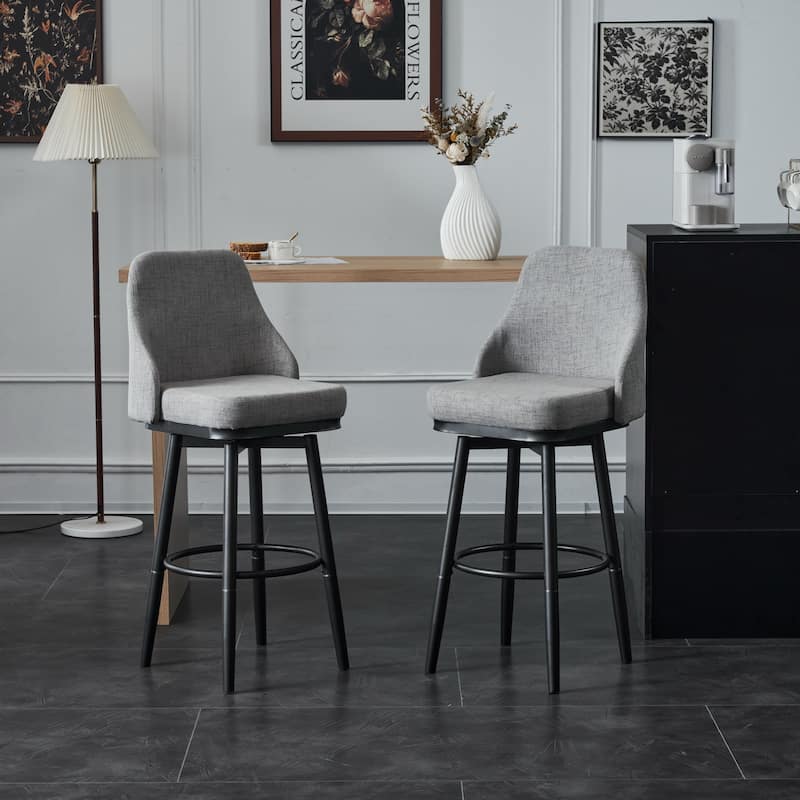 Counter Height Swivel Barstools Set of 2, Upholstered Seat Bar Stools with Metal Legs, Dining Room Chairs with Footrest