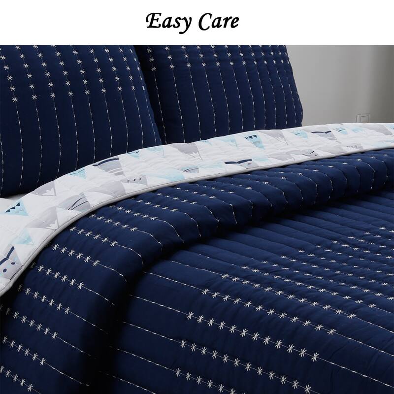 Cozy Line Stripe Summit Blues Snowy Mountains Polyester Quilt Bedding Set