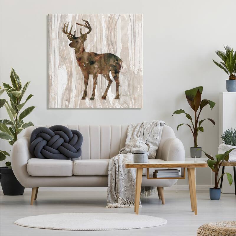 Stupell Wilderness Buck Watercolor Silhouette Rustic Grain Pattern Canvas Wall Art - Brown
