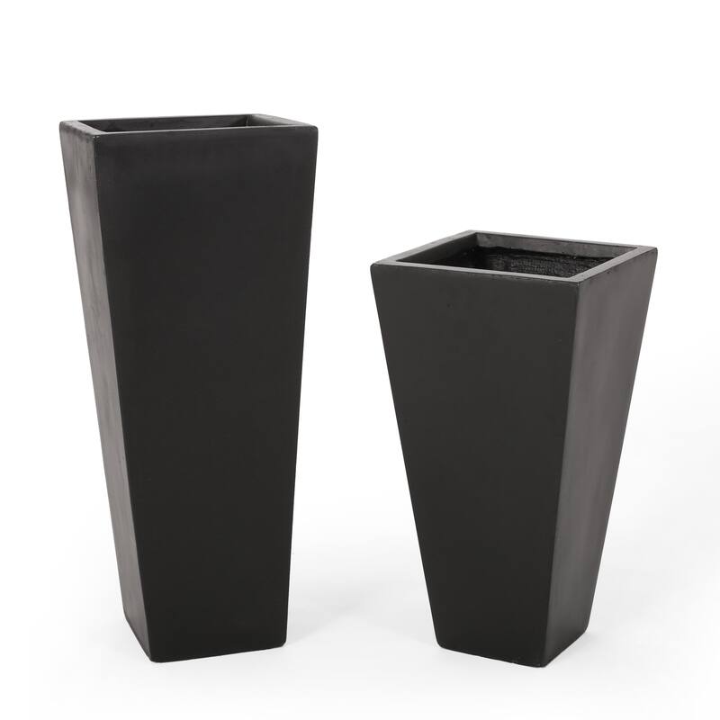 Ella Outdoor Modern Large and Small Cast Stone Planter Set by Christopher Knight Home