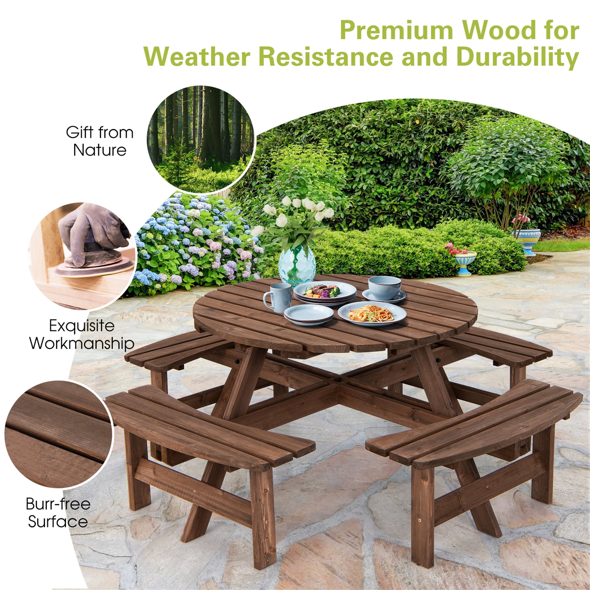 8 seater picnic bench with backs deals