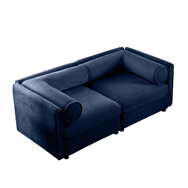 Modern 2-Seater Storage Loveseat with Cylindrical Backrest & Armrests