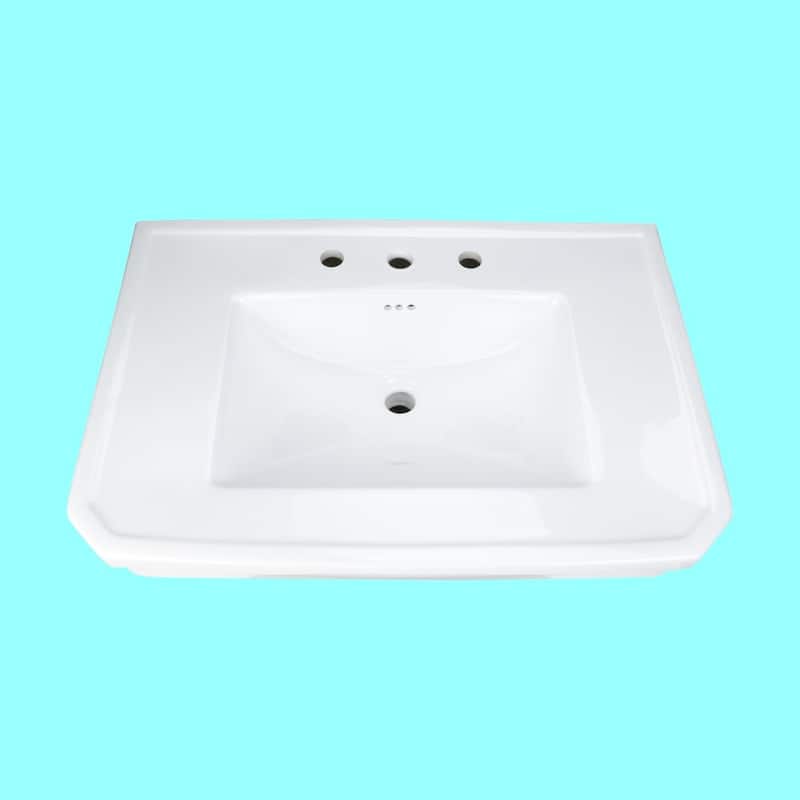White Pedestal Sink Basin Replacement Part 30.38" W with Splashguard rim, Overflow and 8" Faucet Hole Renovators Supply