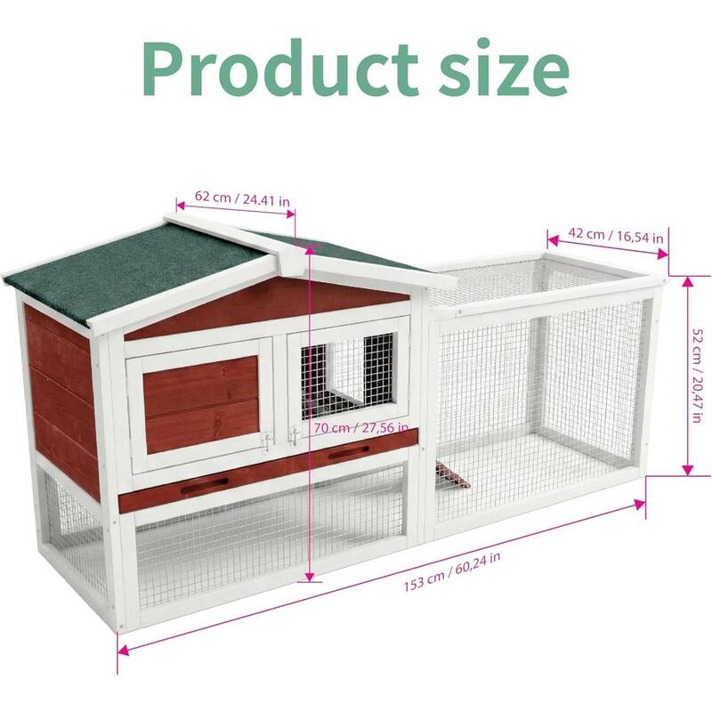 60" Outdoor Indoor Large Rabbit Hutch for Rabbits, Chickens, Ducks