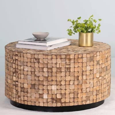 East at Main Reclaimed Wood Teak Coffee Table with Coconut Shells