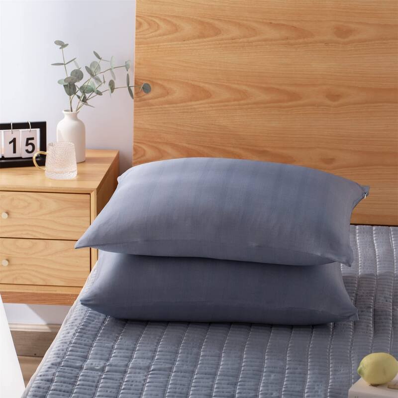 KASENTEX Soft Silky Zipper Cooling Pillow Case - Set of 2 Breathable Pillowcases for Hair and Skin - King - Dark Blue