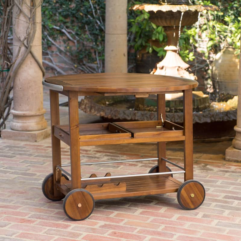 Tillary Outdoor Aluminum Wood Drop Leaf Bar Cart by Christopher Knight Home