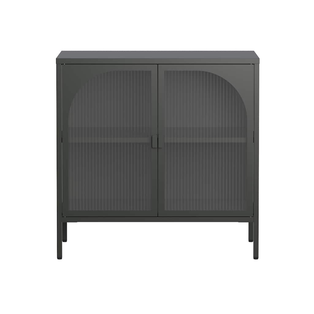 Benoît 31.56 inch Black Two Door Metal Sideboard with Fluted Clear Doors - 31.57