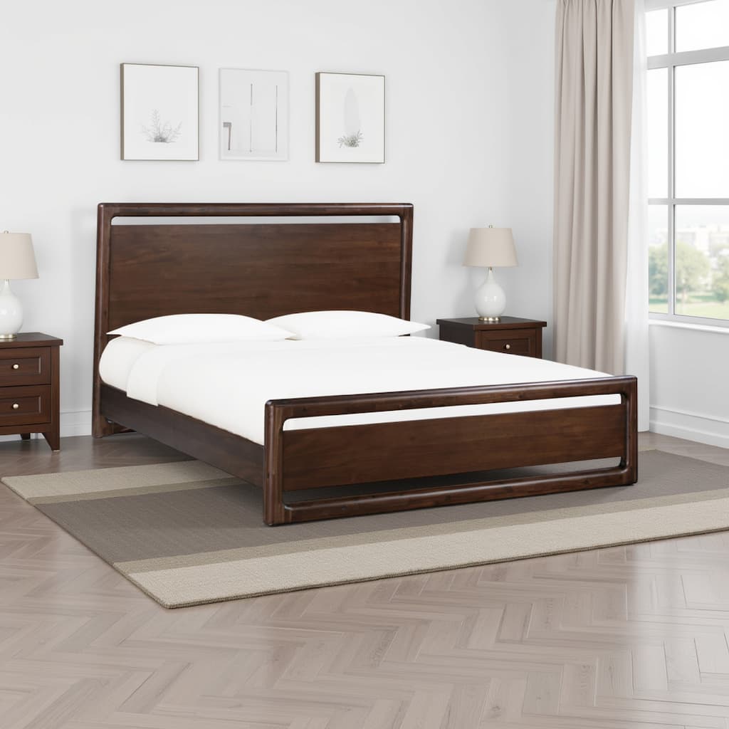 Vipe California King Platform Bed Cutout Design Modern Brown Acacia Wood