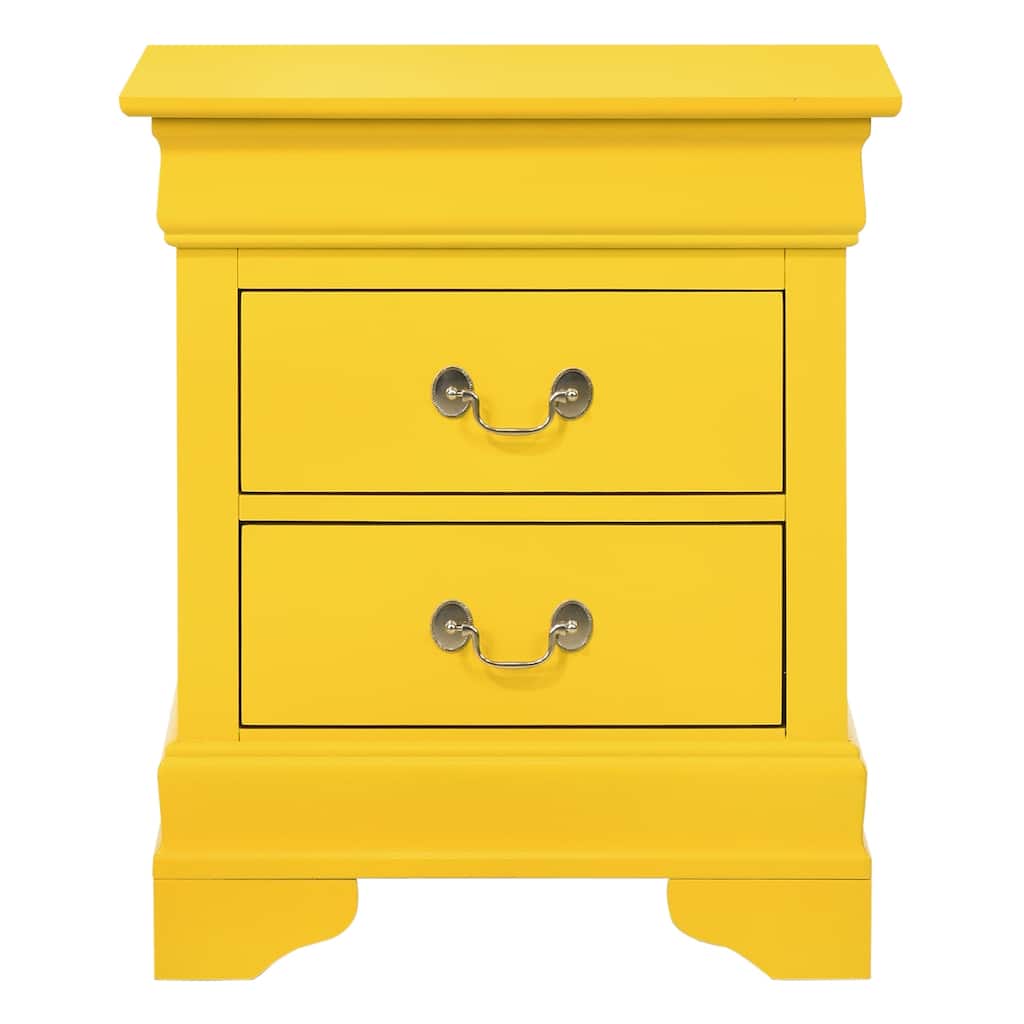 2-Drawer Yellow Nightstand with Real Wood Veneers and English Dovetail Storage, 24 Inch Bedside Table