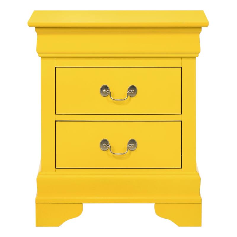 2-Drawer Yellow Nightstand with Real Wood Veneers and English Dovetail Storage, 24 Inch Bedside Table