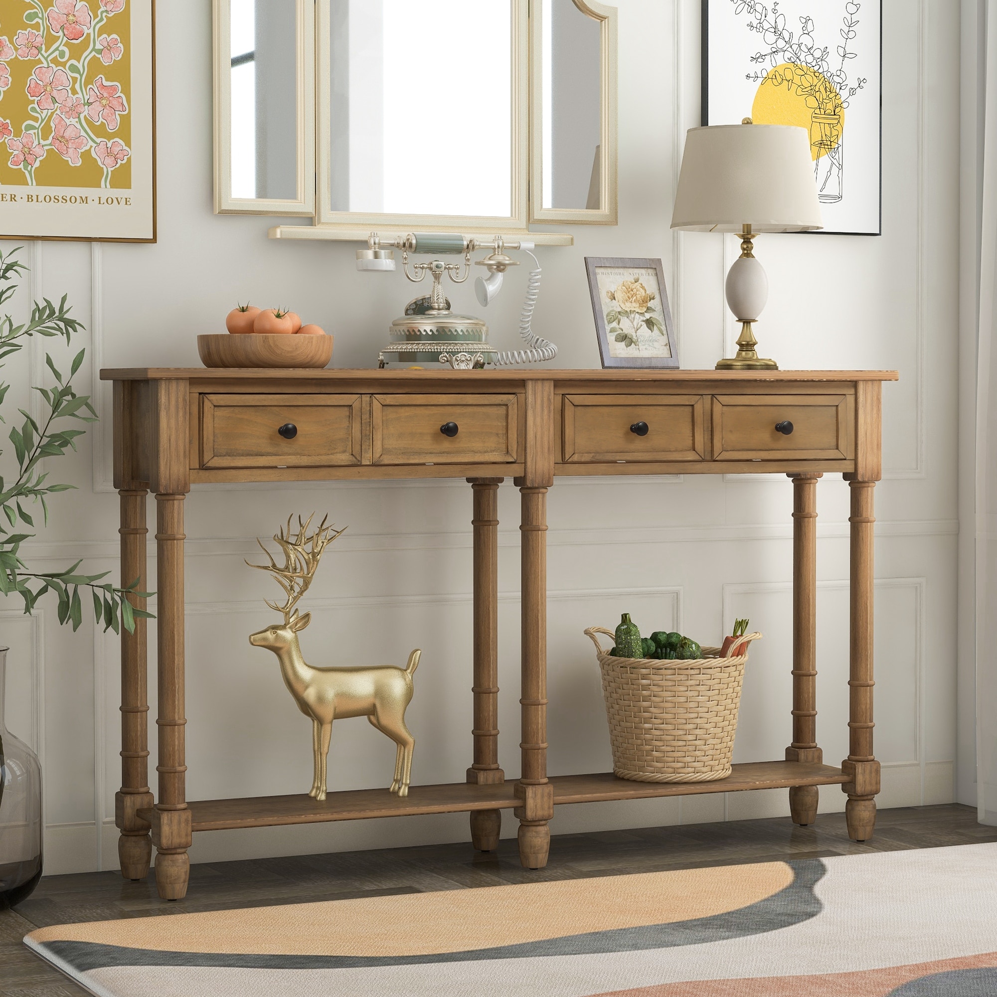 Console Table Sofa Table with 2 Drawers and Bottom Shelf