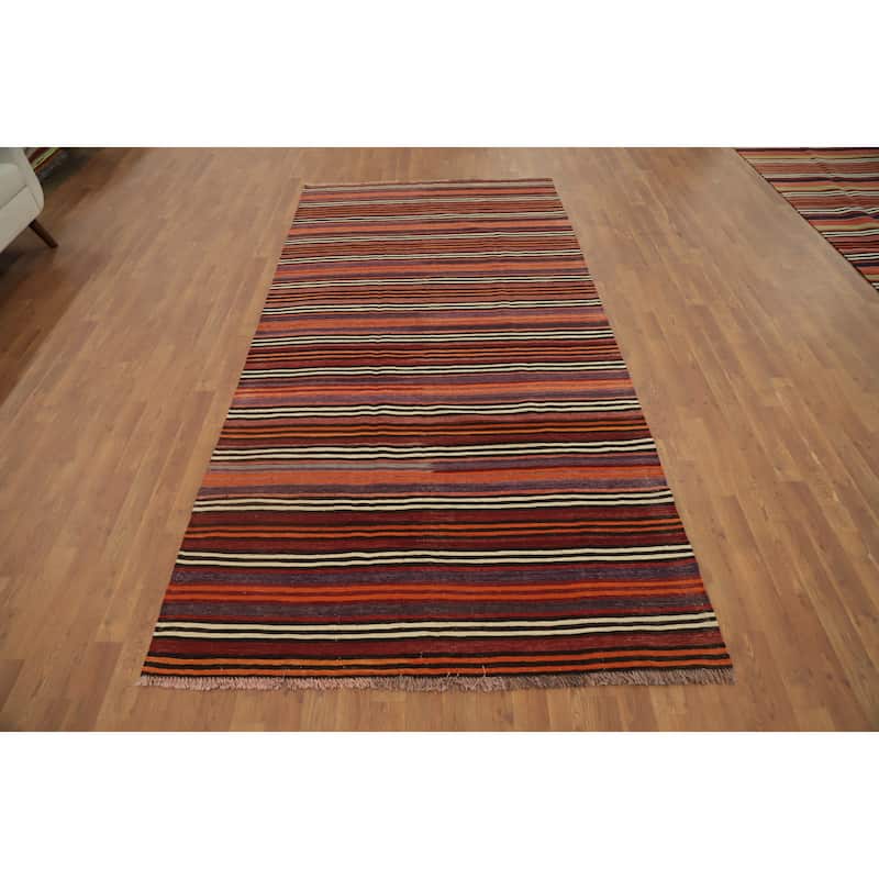 Hand Woven Oriental 100% Wool Carpet Southwestern Geometric Oranges & Rust Kilim Area Rug - 9' 8'' X 4' 10''
